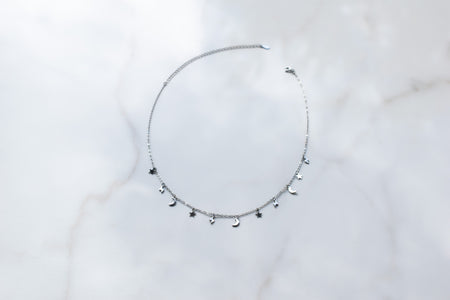 Collar completo cadena con estrellas y lunas color plata