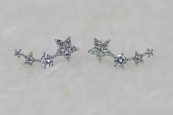 Aretes tipo climbers de estrellas en plata 925