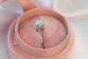 Anillo de plata 925 ajustable con zirconia central grande y zirconias pequeñas incrustadas en la banda exhibido dentro de caja de anillo rosa