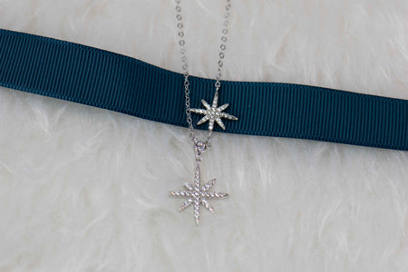 Collar con cadena y pendientes de estrella lucero en zirconias de plata 925